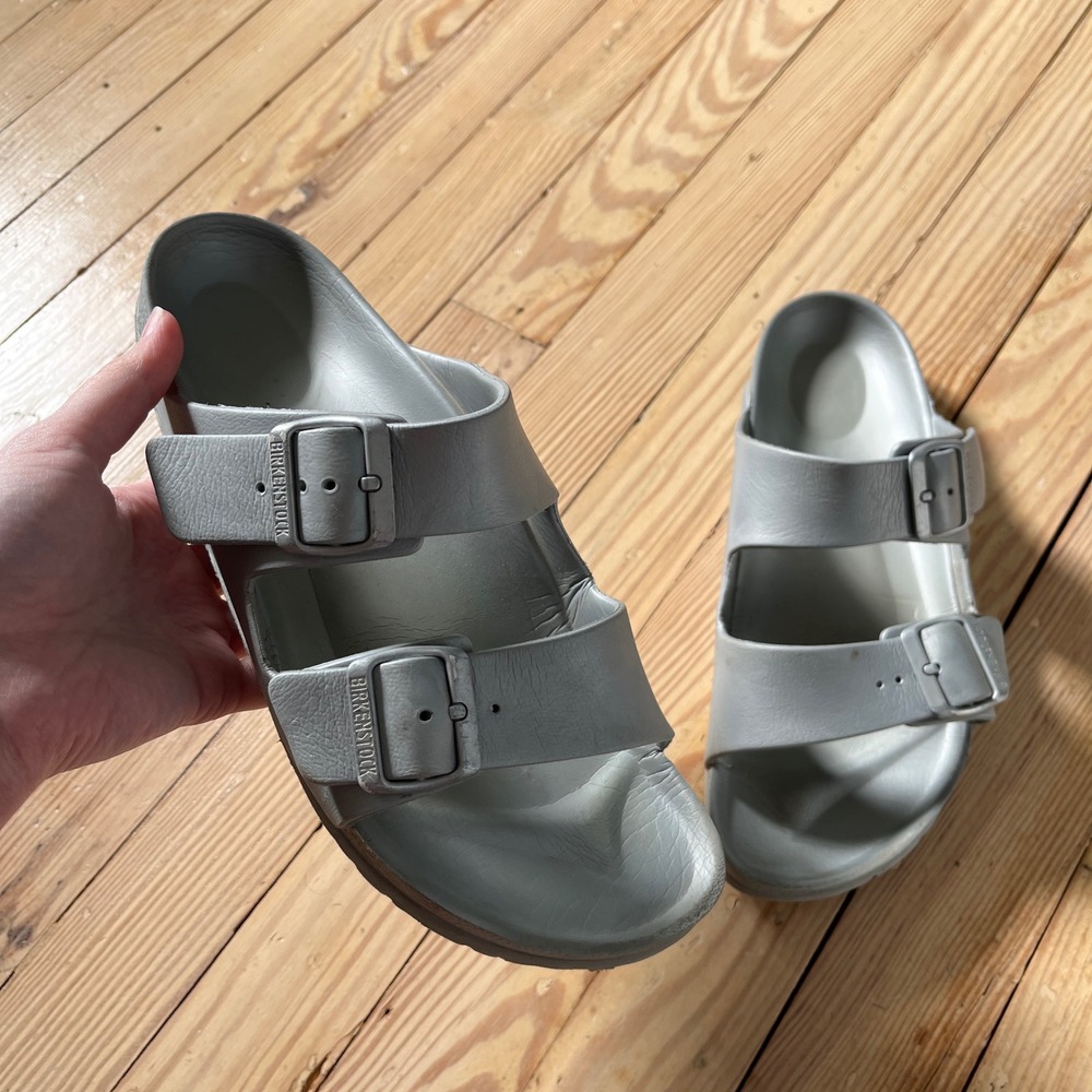 Birkenstock Arizona EVA Sandals Unisex 40 L9 M7 Silver Metallic Waterproof Slide